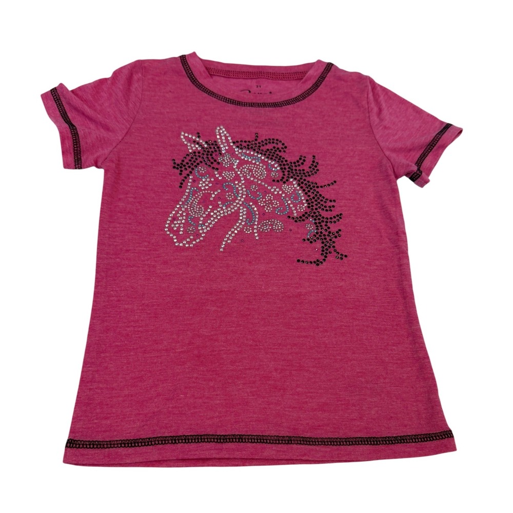 Cowgirl Hardware Girls Pink Rhinestone Horse Western T-Shirt Top 2T